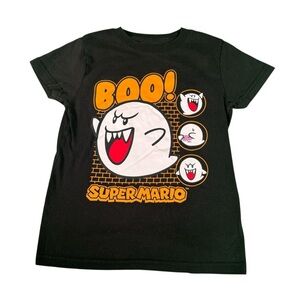 Super Mario Boys Black & Orange Boo Ghost Halloween T-Shirt Tee Shirt Size XS